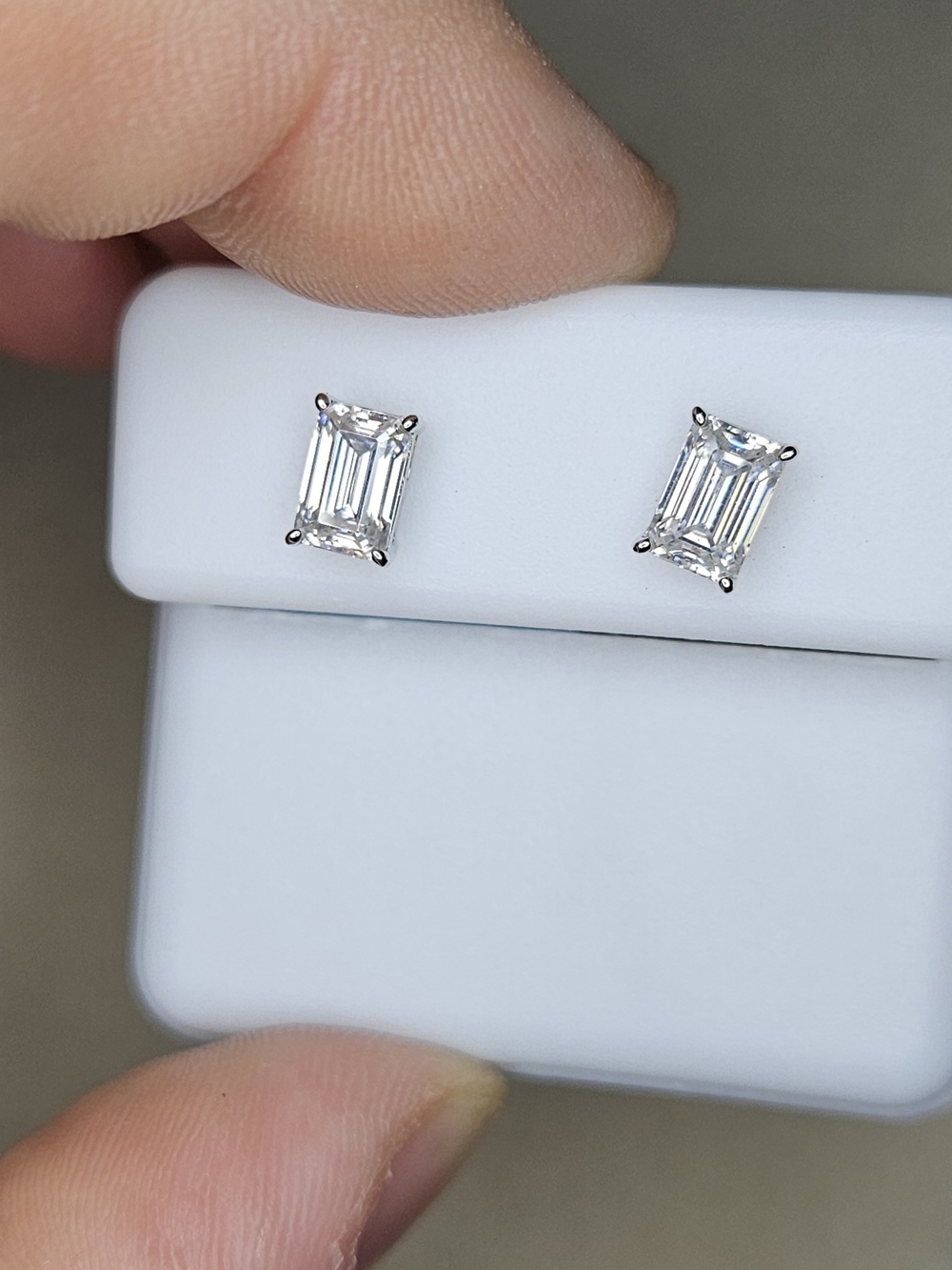 Classic Emerald Cut White Moissanite Stud Earrings In 925 Sterling Silver